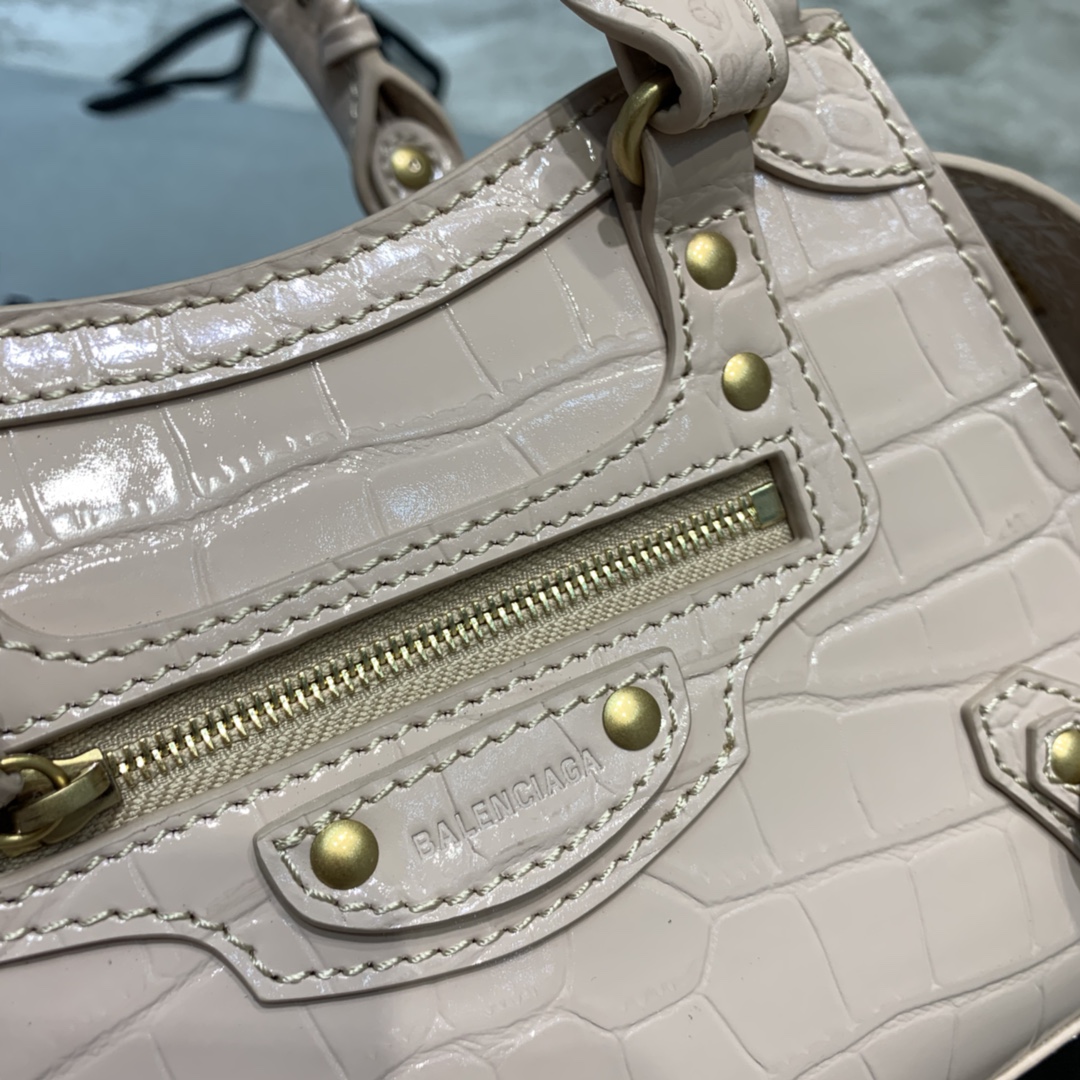 Balenciaga Neo Classic Mini Handbag Crocodile Embossed Shoulder Bag Light Gray